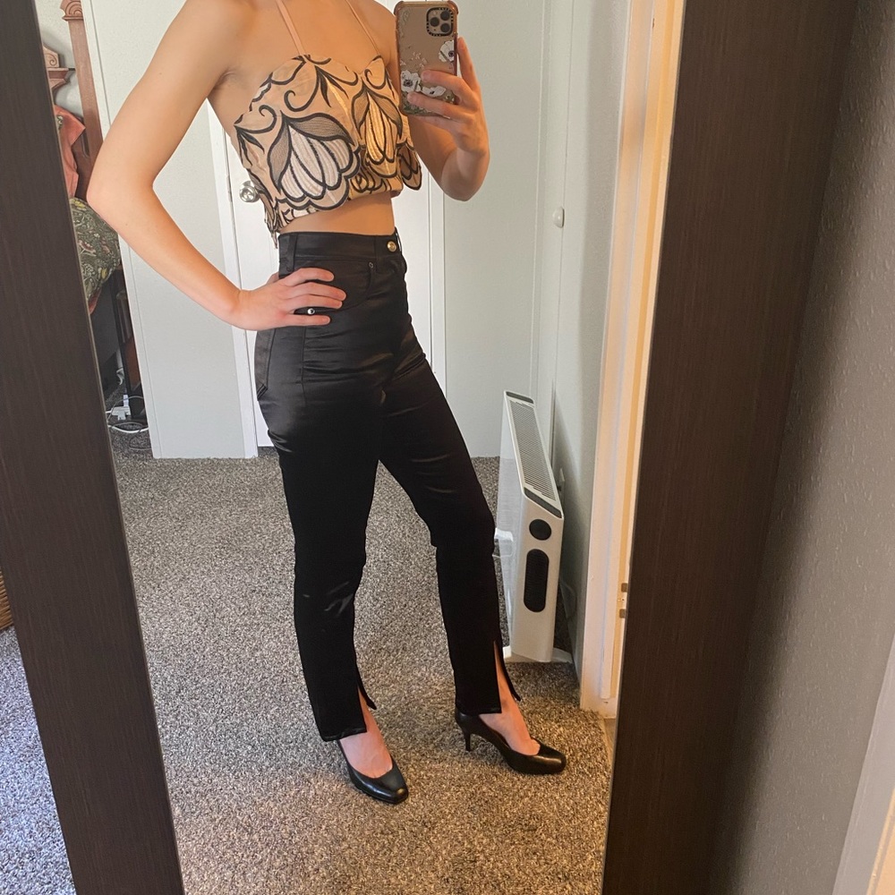 ASOS black satin split hem pants